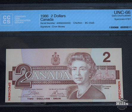 Bank of Canada Specimen $2