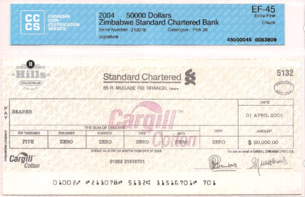 2004 Zimbabwe $50,000 Cargill Cotton Cheque - Image 2