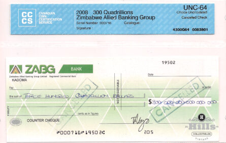 Zimbabwe 300 Quadrillion Dollars
