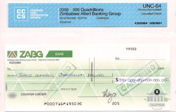 Zimbabwe 300 Quadrillion Dollars